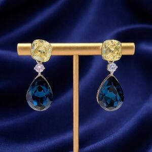 Elegant Blue and Yellow Drop Earrings